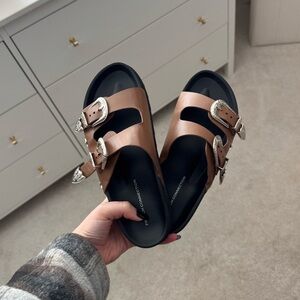 French Connection Brown Slide Sandals